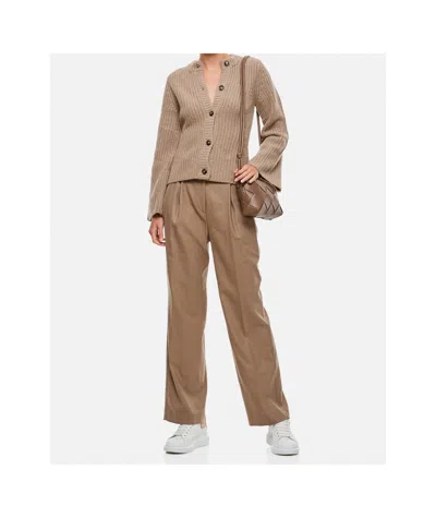 Loulou Studio Solo Light Flannel Twill Wide-leg Trousers In Brown