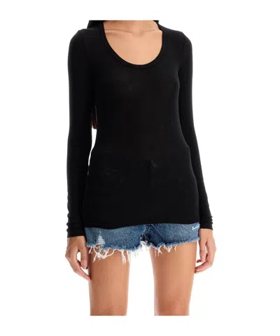Agolde Crew Neck Long Sleeve T-shirt In Black