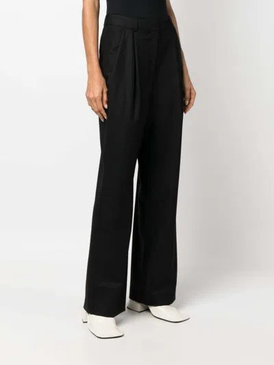 Loulou Studio Solo Light Flannel Twill Wide-leg Trousers In Black
