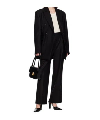Loulou Studio Solo Light Flannel Twill Wide-leg Trousers In Black