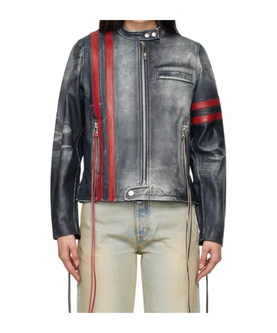 Eytys Navy Damon Leather Jacket In Black