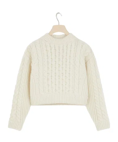 Patou Cropped Cable-knit Wool And Cashmere-blend Sweater In White