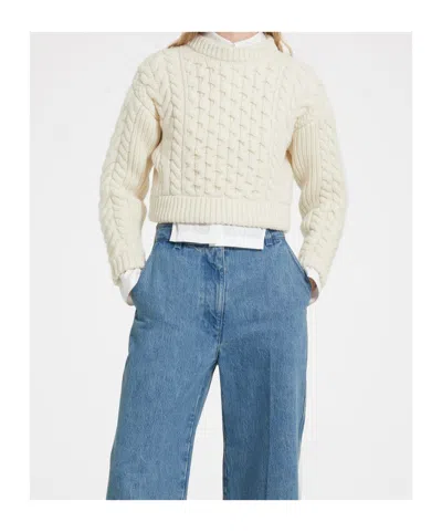 Patou Cropped Cable-knit Wool And Cashmere-blend Sweater In White