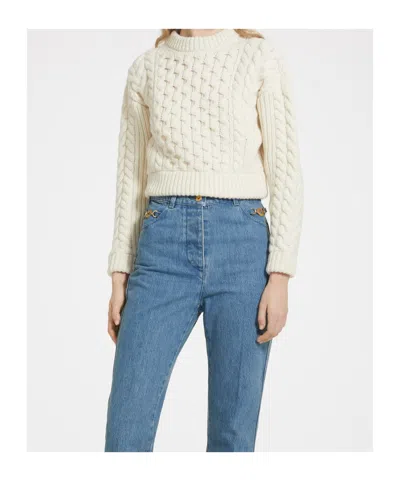 Patou Cropped Cable-knit Wool And Cashmere-blend Sweater In White