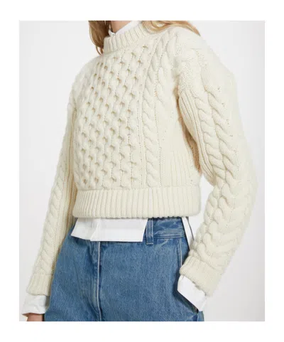 Patou Cropped Cable-knit Wool And Cashmere-blend Sweater In White