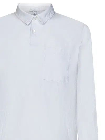 James Perse Rugby Polo Shirt In White Suede Jersey In Blue