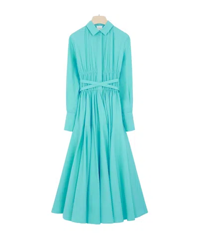 Patou Shirred Cotton Shirtdress In Blue