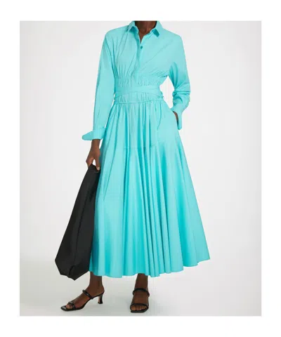 Patou Shirred Cotton Shirtdress In Blue