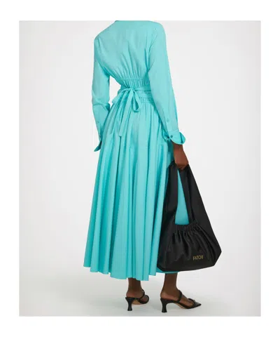 Patou Shirred Cotton Shirtdress In Blue