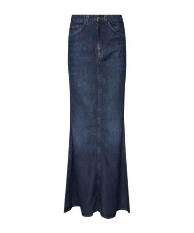 Dondup Long Skirt In Lyocell In Blue