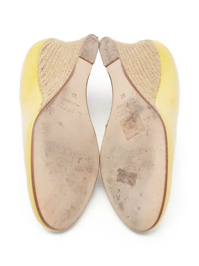 Pre-owned Lanvin 85mm Patent-leather Wedge Espadrilles In Yellow