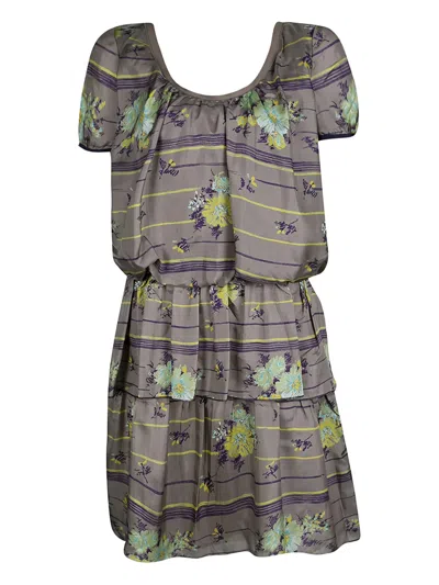 Pre-owned Philosophy Di Alberta Ferretti Vintage Floral-print Tiered Dress In Gray