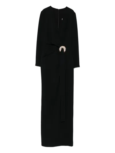 Elie Saab Crystal-embellished Wrap Maxi Evening Dress In Black