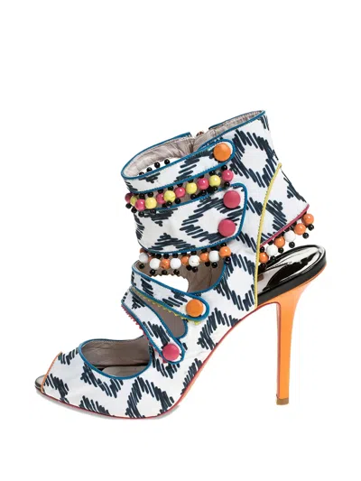 Pre-owned Sophia Webster 110mm Beaded Caged Sandals In White