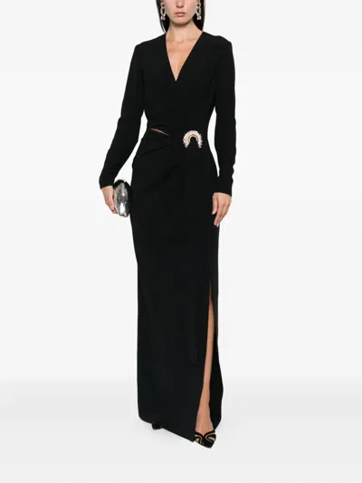 Elie Saab Crystal-embellished Wrap Maxi Evening Dress In Black