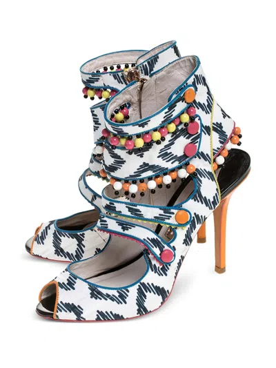 Pre-owned Sophia Webster 110mm Beaded Caged Sandals In White