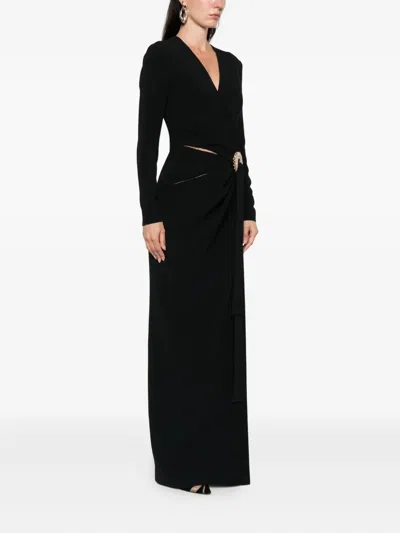 Elie Saab Crystal-embellished Wrap Maxi Evening Dress In Black