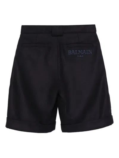 Balmain Pleated Wool Shorts In Black