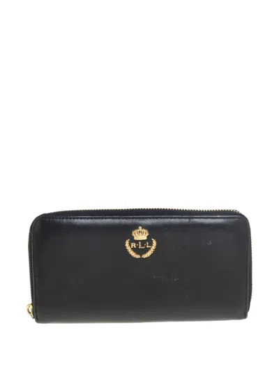 Pre-owned Polo Ralph Lauren Vintage Leather Zip Wallet In Black