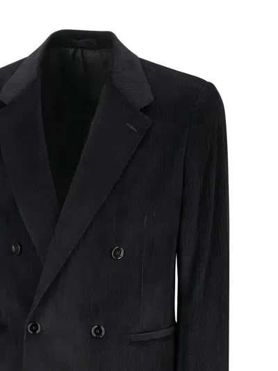 Lardini Double-breasted Corduroy Jacket In Black