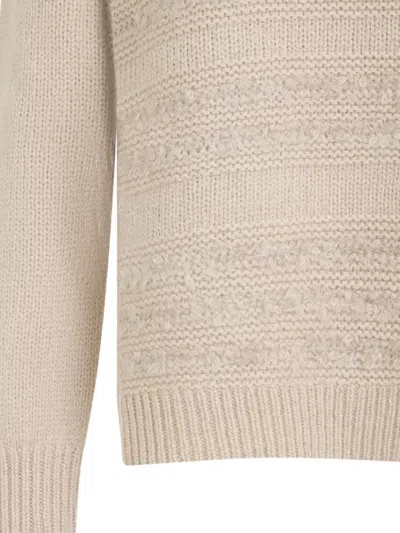 Fabiana Filippi Textured Knit Camel Sweater With Ribbed Edges In Neutral