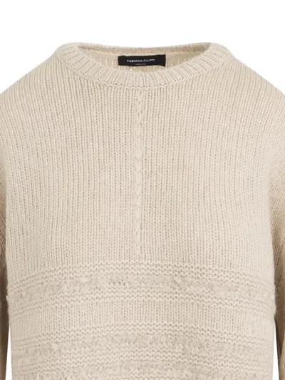Fabiana Filippi Textured Knit Camel Sweater With Ribbed Edges In Neutral