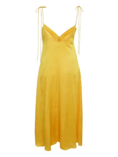Pre-owned Sandro Gathered Tie-up Midi Dress In Yellow