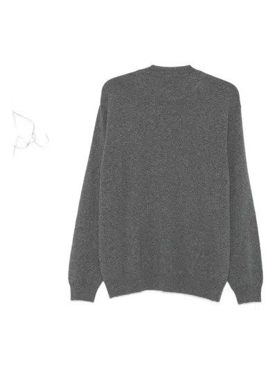 Moschino Ribbed Crewneck Sweater With Cuffs And Hem In Gray