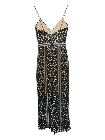 Pre-owned Self-portrait Arabella Floral-lace Midi Dress In Black