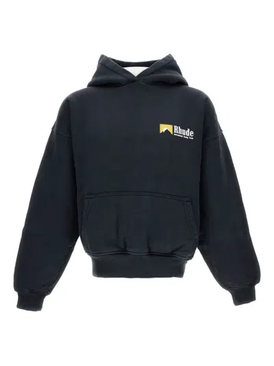 Rhude Loose-fit Hooded Sweatshirt With Ribbed Cuffs In Blue