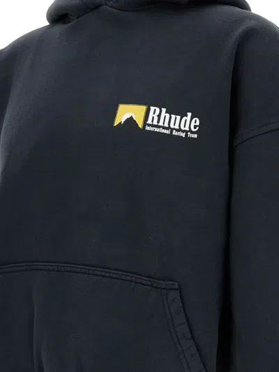 Rhude Loose-fit Hooded Sweatshirt With Ribbed Cuffs In Blue