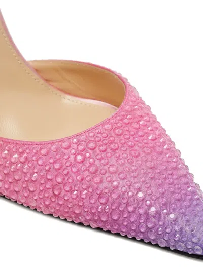 Pre-owned Mach&mach 100mm Crystal Satin Pumps In Pink