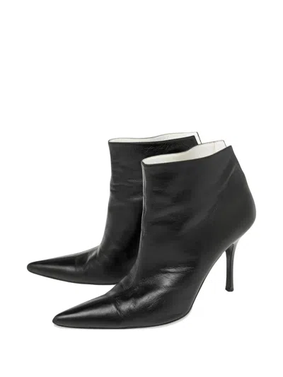 Pre-owned Celine Pointed-toe Leather Boots In Black