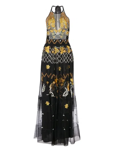 Temperley London Remi Halter Embroidered Tulle Gown In Black