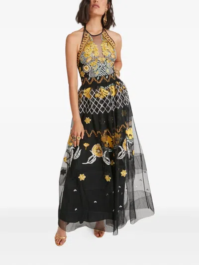 Temperley London Remi Halter Embroidered Tulle Gown In Black