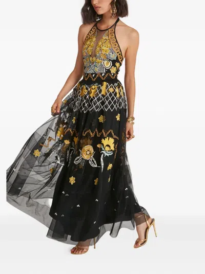 Temperley London Remi Halter Embroidered Tulle Gown In Black