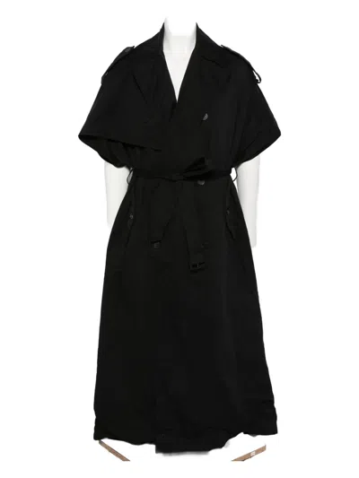 Balenciaga Hooded Trench Coat In Black