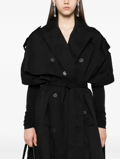 Balenciaga Hooded Trench Coat In Black