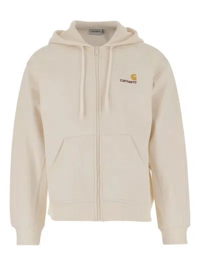 Carhartt Hooded Script Cotton Sweatshirt Pockets In Nude