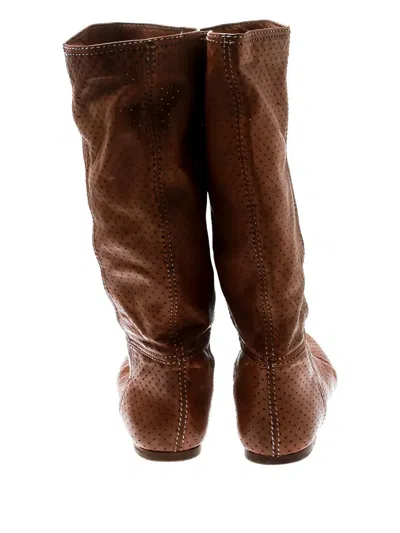 Pre-owned Prada Perforated Leather Mid-calf Boots