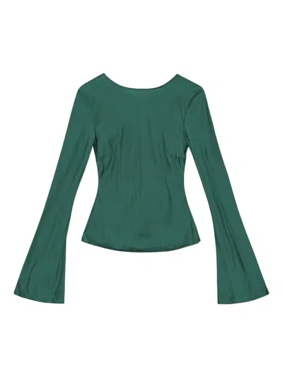 Ganni Satin Blouse With Open Back And Tie-string Closure In Green