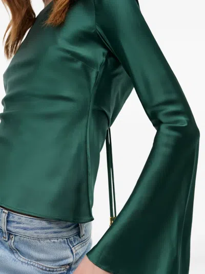Ganni Satin Blouse With Open Back And Tie-string Closure In Green