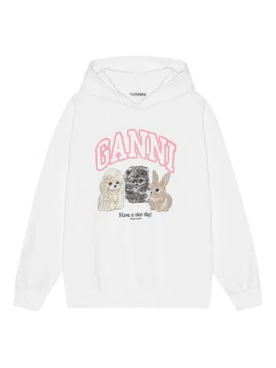 Ganni Animal Print Graphic Tee In White