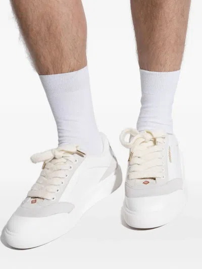 Casablanca White Leather Sneakers With Suede Insert On The Heel In White