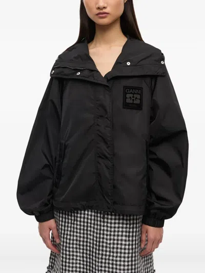 Ganni Nylon Blouson Jacket In Black