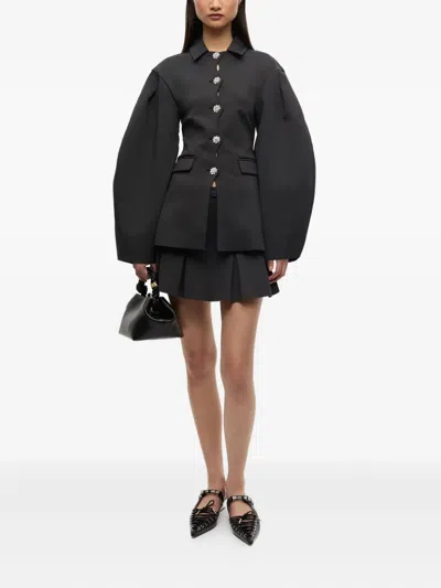 Ganni Womens Faux-crystal Buttons Puff-sleeve Scuba Blazer Phantom In Black