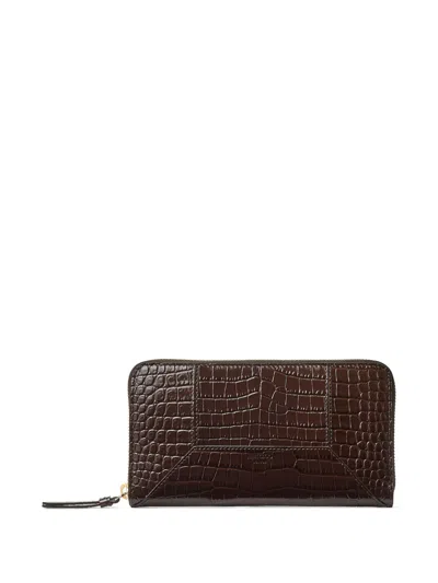 Jimmy Choo Pippa Crocodile-effect Zip-around Wallet In Brown