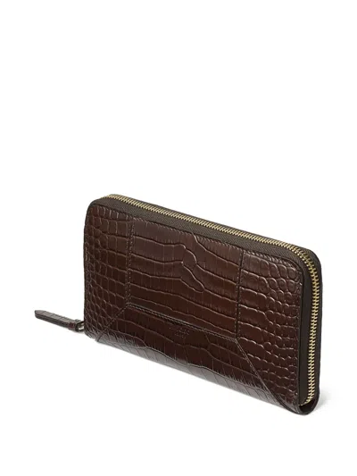 Jimmy Choo Pippa Crocodile-effect Zip-around Wallet In Brown