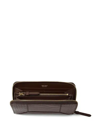 Jimmy Choo Pippa Crocodile-effect Zip-around Wallet In Brown
