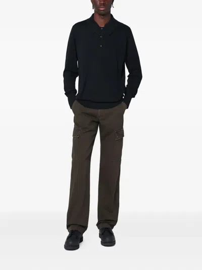 John Smedley Cotton Polo Shirt With Ribbed Cuffs And Hem In Black